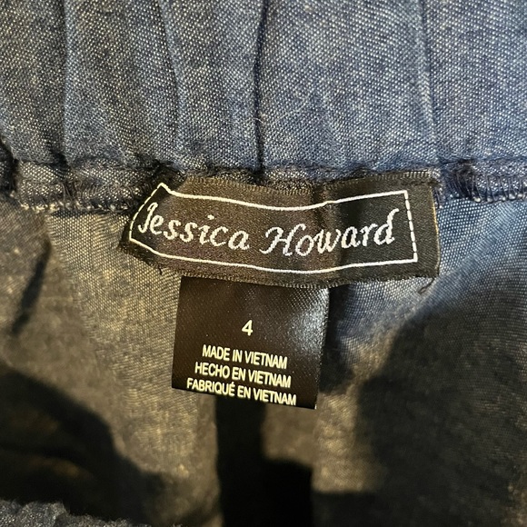 Jessica Howard Dark Denim Off-the-Shoulder Dress w/ White Embroidery - Picture 5 of 9